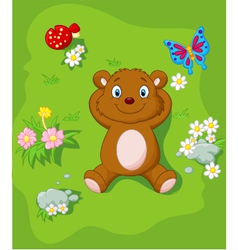 Cartoon Bear Lying Down On The Grass