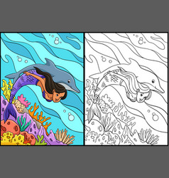 Mermaid And Dolphin Coloring Page