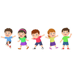 Set Of Happy Kids Cartoon Dancing