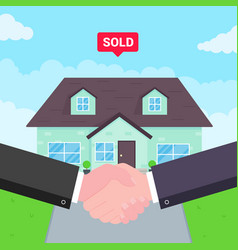 Buying New House On Sale Two Hands Shaking Big