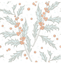 Christmas Seamless Pattern With Hand Drawn Holly