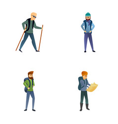 Hiking Icons Set Cartoon Group Of Tourist