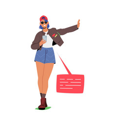 Trendy Student Girl Character Texting Sms Or Call