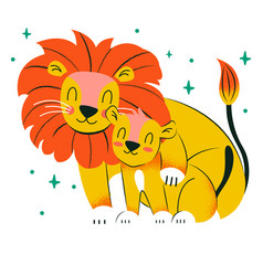 Lion Cub And Father Cute Cartoon