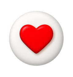 Red Heart Icon On White Button 3d Realistic