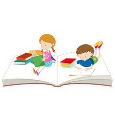 Two Kids Cartoon Character Reading Books