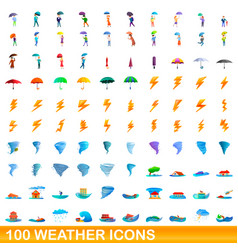 100 Weather Icons Set Cartoon Style