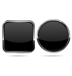 Black button with chrome frame glass button Vector Image