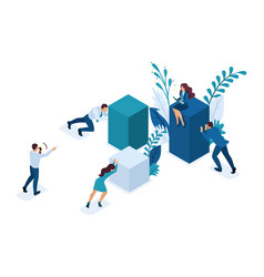 Isometric Employees Working Together To Create A