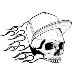 Skull With Cap And Flames On White Background