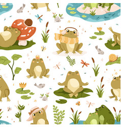 Cute Frog And Toad Characters Pattern Seamless