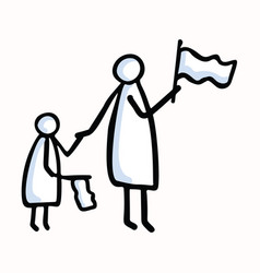 Mother And Child Stick Figure People Waving Flag