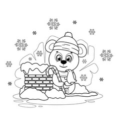 Coloring Page A Cute Bear With Christmas Cane