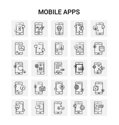 25 Hand Drawn Mobile Apps Icon Set Gray