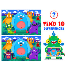 Cartoon Monster Characters Find Ten Differences