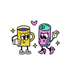 Funny Cartoon Characters - Mug And Soda Can