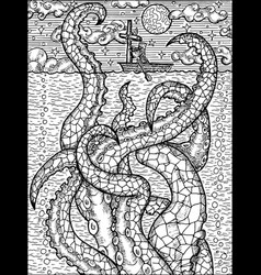 Black And White Fantasy Of Sea Monster