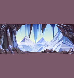 Ice Cave With Snow And Stalactites Mountains