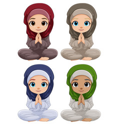 Four Cute Animated Girls Wearing Colorful Hijabs