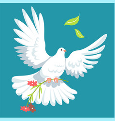 Dove With Branch Of Flower Symbol Of Peace