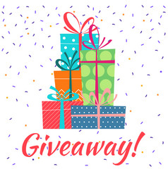 Giveaway Banner With Gift Box Stack Or Pile Give