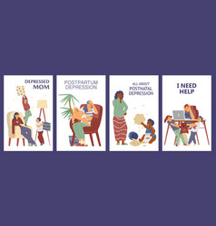 Set Of Posters With Concept Of Postpartum