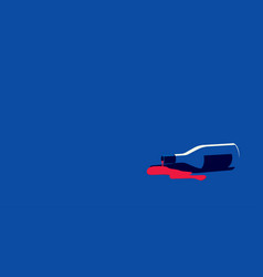 A Spilled Bottle Of Wine On Blue Background