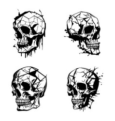 Human Broken Skull Black Outline