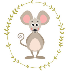 Cute Mouse Inside An Oval Leaves Border