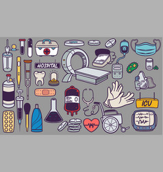 Hand Drawn Medical Hospital Tools Doodle Set