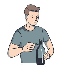 One Person Holding Wine Bottle Cheerful