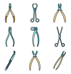 Clinic Forceps Icons Set Color