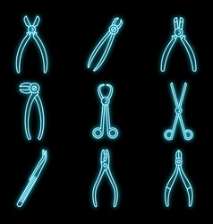 Clinic Forceps Icons Set Neon