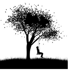 Girl On Swing Under Tree Silhouette