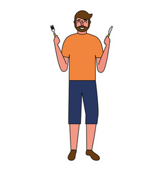 Beardded Man Holding Fork And Knife