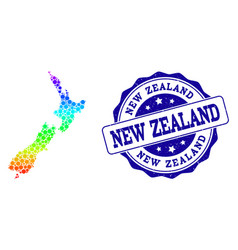 Dot Spectrum Map Of New Zealand And Grunge Stamp