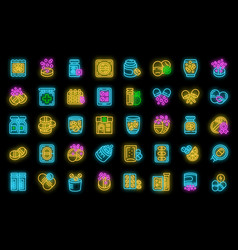 Effervescent Tablets Icons Set Neon