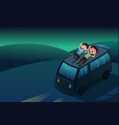 Father And Son Looking At The Stars At Night