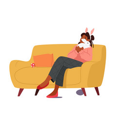 Woman Holding Cute Easter Rabbit In Hands Concept