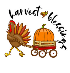 Cartoon Turkey Pulling Red Wagon