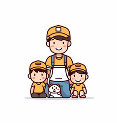 Father And Children In Uniform Happy Family