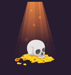 Human Skull On Gold Coins Pile Treasure In Light