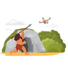 Stone Age Primitive Man Hunting On Drone