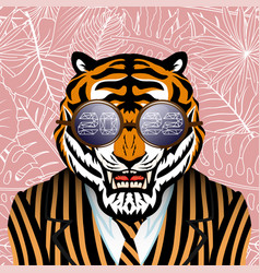 Tiger In A Striped Jacket And Sunglasses