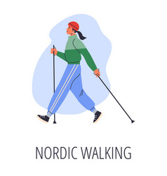 Happy Young Woman With Sticks Nordic Walking Flat