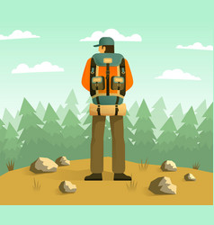 Man With Camping Backpack Back View