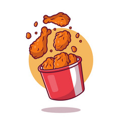 Flying Fried Chicken With Bucket Cartoon