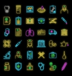 Private Clinic Hospital Icons Set Neon