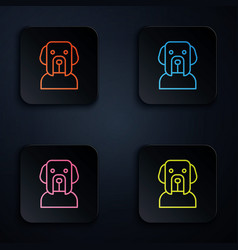 Color Neon Line Dog Icon Isolated On Black