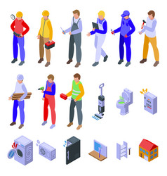 Husband For An Hour Icons Set Isometric Man House